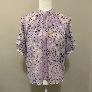 Lavender purple floral ruffle sleeve blouse ann taylor size medium